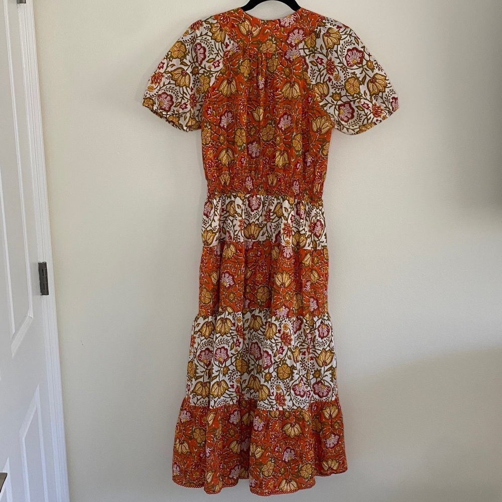 dRA Womens Dress Smocked Tiered Bohemian Cottagecore Orange Floral Size Med - Picture 7 of 9